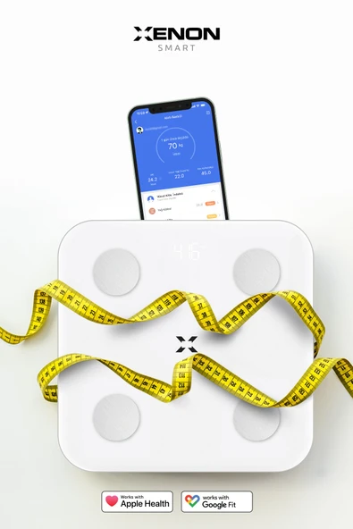 Xenon Smart Akıllı Tartı Dijital Baskül BT Apple Health Google Fit, Vücut Kitle, Kas, Su, Yağ, Kemik Beyaz X8701 - 2