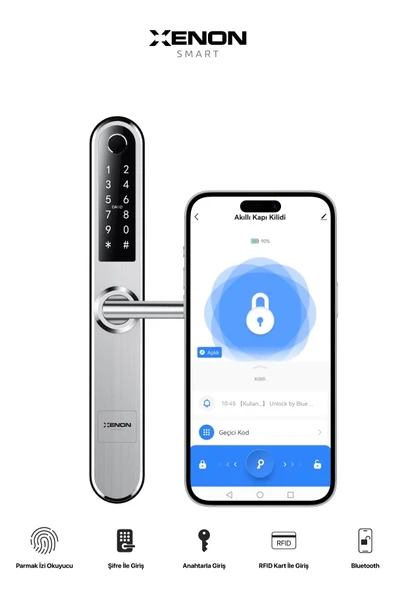 Xenon Smart Akıllı Kapı Kilidi Mobil App Parmak Izi Şifre Rfıd Wi-fi Google Home & Alexa Kontrollü Kilit X8057 - 3