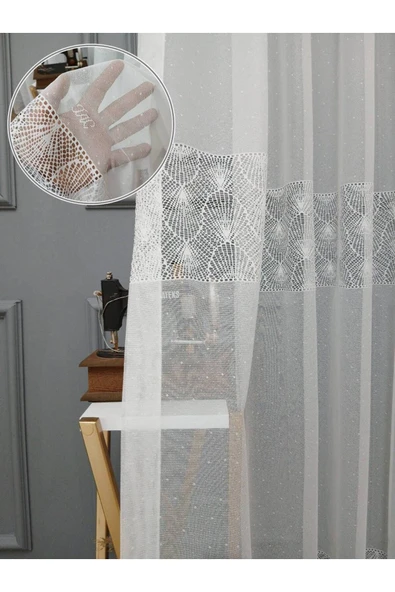 Farbateks Dikim Taç Yakamoz Ara Desen 2Kat Tül Perde ürün görseli