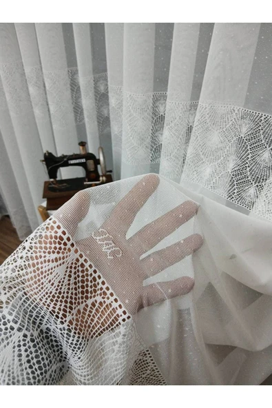 Farbateks Dikim Taç Yakamoz Ara Desen 2Kat Tül Perde - Resim 3