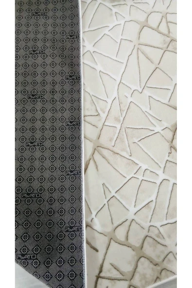 Geometrik Desenli Kahve Beyaz Keseme Dot Taban Yolluk - 4