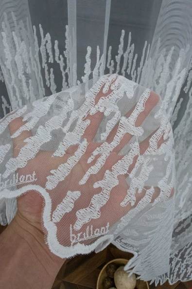 Farbateks Dikim Dina Işlemeli Geniş Desen Etek Işlemeli 2kat Pileli Tül Perde - 4