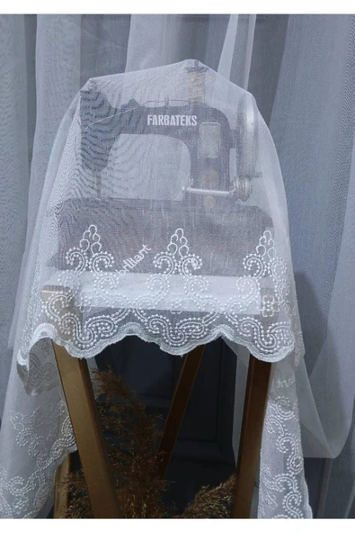 Lviv Etek Nakışlı Keten Modern Sade 2Kat Pileli Tül Perde - 3