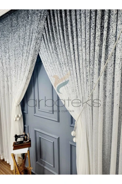 Yeni Tasarım Üst Renkli Gri Antrasit Füme Serpinti Yalancı Kruvaze Tül Perde - Resim 4
