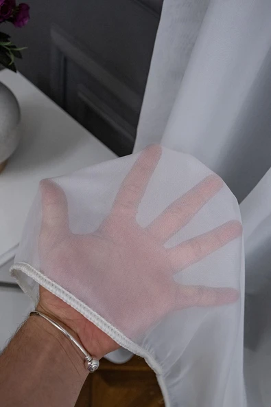 Crop Desen Tarz 3 Kat Pileli Sade Şık Moda Tasarım Tül Perde - Resim 4