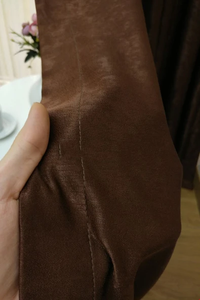 Fon Kumaş Perde Açık Kahve Renk Kadifemsi Yumuşak Soft 1e 3 Dökümlü Pile - 4