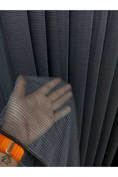 Gri Füme Renk Fileli Tül Perde 2Kat Pileli Mutfak Tül Perde - 2