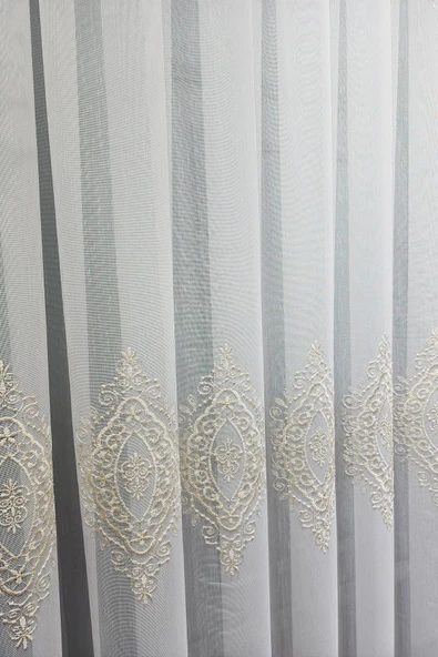 Gold Altın Orta İstanbul Damask  İşlemeli Salon Model Tasarım 3Kat Pileli Tül perde - 5