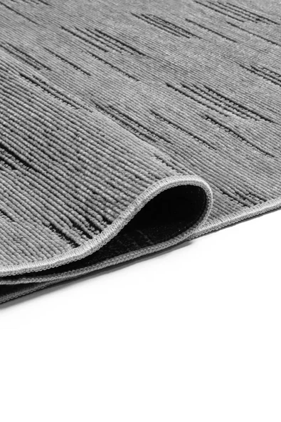 Açık Gri Siyah Cizgili Makinada Yıkana Bilir Şönil Kilim Kaymaz Taban Makina Halısı - 2