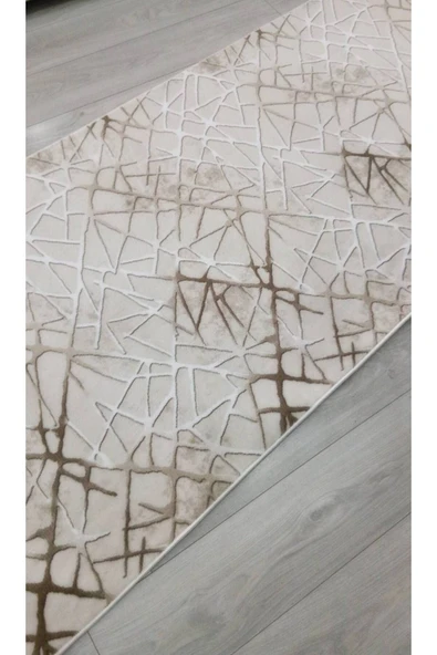 Geometrik Desenli Kahve Beyaz Keseme Dot Taban Yolluk - 3