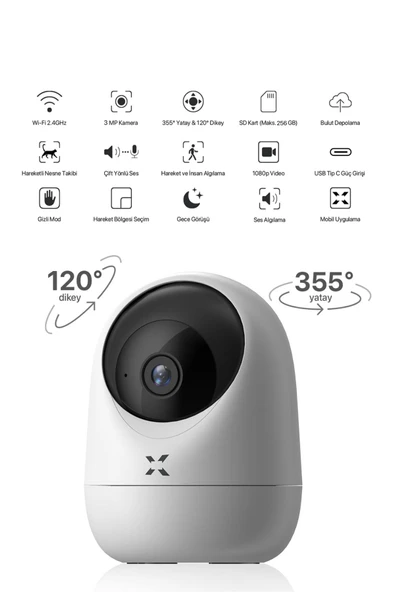 Xenon Smart Akıllı Kamera 1080p 3mp Ptz Iç Mekan Çift Yönlü Ses Hareket Algılamalı Güvenlik Kamerası X7207 - 7