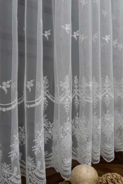 Grek Serpme Nakışlı Tasarım Zarif Moda Desen 1/3kat Pileli Tül Perde ürün görseli