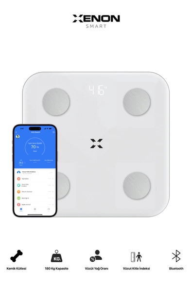 Xenon Smart Akıllı Tartı Dijital Baskül BT Apple Health Google Fit, Vücut Kitle, Kas, Su, Yağ, Kemik Beyaz X8701 - 3