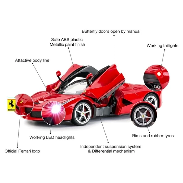 Rastar 1:14 Uzaktan Kumandalı Araba Ferrari La Ferrari Man Kapı Açılan 2.4 Ghz Usb Şarjlı Işıklı Kır - 5