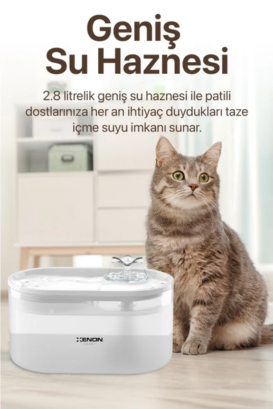 Xenon Smart Akıllı Otomatik Kedi Su Pınarı 2.8 Lt Ultra Sessiz Mobil Kontrollü Su Sebili Şeffaf X8650 - 5