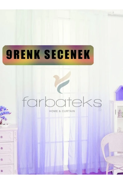 Lila Renk Geçişli Tül Degrade Geçişli 2kat Pileli Tül Perde ürün görseli