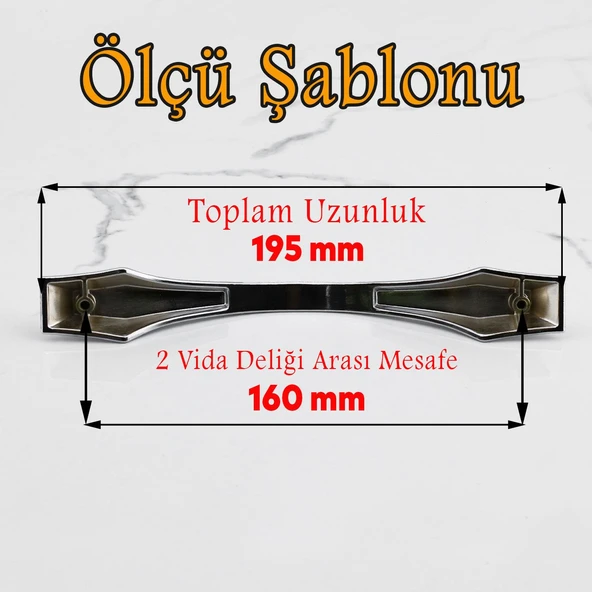 Mobilya Mutfak Çekmece Dolabı Dolap Kapak Kulpları Kulbu Kulpu 16 cm Kulp 160 mm Krom Metal - Resim 3