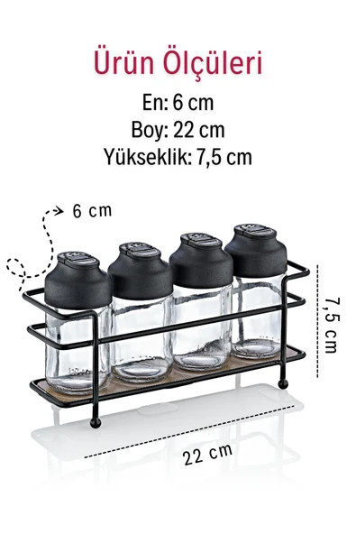 Ahşap Tabanlı Metal Baharatlık Standı- Baharatlık Düzenleyici Organizer - 2