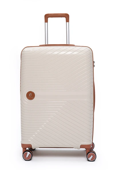 Elatae Exclusive Pro Polipropilen Orta Boy Kırılmaz Valiz Bej - Camel 5239 - Resim 2