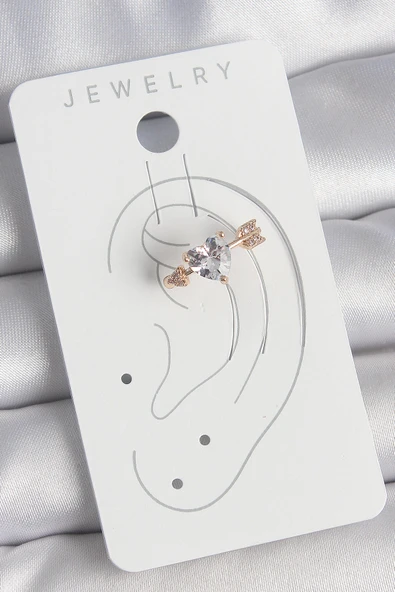 Pirinç Gold Renk Zirkon Taşlı Kalp Ok Model Kadın Kıkırdak Küpe - EBJ250522W34194 - Resim 2