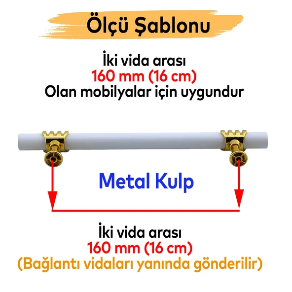 Mobilya Mutfak Dolabı Çekmece Dolap Kulpları Kapak Kulpu Kulbu Beyaz Altın 160 mm Metal Kulp - 2