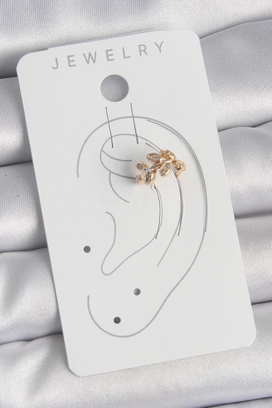 Pirinç Gold Renk Zirkon Taşlı Yaprak Model Kadın Kıkırdak Küpe - EBJ250522W34190 - Resim 2