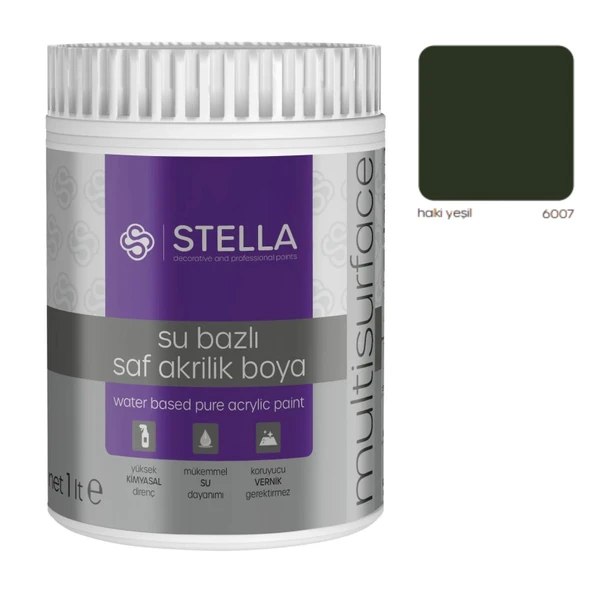 Stella Su Bazlı Saf Akrilik Boya Haki Yeşil Ral-6007