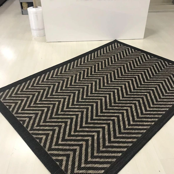 Halıcı Mustafa Jüt Sisal Halı 9607 Gri Siyah Serisi Salon Oturma Yatak Odası Halısı