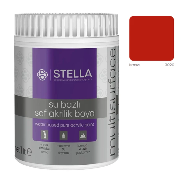 Stella Su Bazlı Saf Akrilik Boya Kırmızı Ral-3020 - 1
