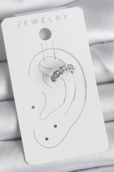 Pirinç Gümüş Renk Zirkon Taşlı Kıkırdak Model Kadın Küpe - EBJ250522W34168 - Resim 2