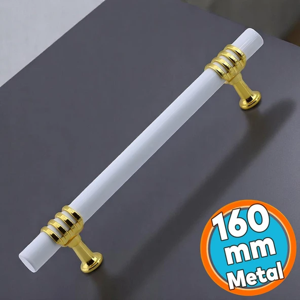 Mobilya Mutfak Dolabı Çekmece Dolap Kulpları Kapak Kulpu Kulbu Beyaz Altın 160 mm Metal Kulp