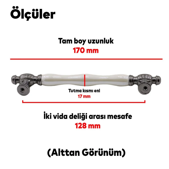Gerçek Lüks Porselen Mobilya Mutfak Çekmece Dolap Dolabı Kulpu Kulbu (128 MM-12.8 CM) Sedef Füme - Resim 3