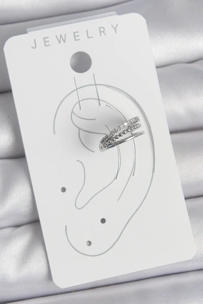 Pirinç Gümüş Renk Zirkon Taşlı 3'Lü Sıralı Model Kadın Kıkırdak Küpe - EBJ250522W34173 - Resim 2