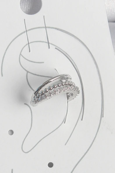 Pirinç Gümüş Renk Zirkon Taşlı 3'Lü Sıralı Kadın Kıkırdak Küpe - EBJ250522W34172 ürün görseli