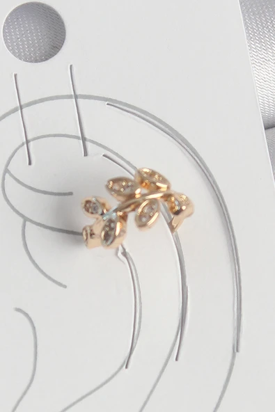 Pirinç Gold Renk Zirkon Taşlı Yaprak Model Kadın Kıkırdak Küpe - EBJ250522W34190 ürün görseli
