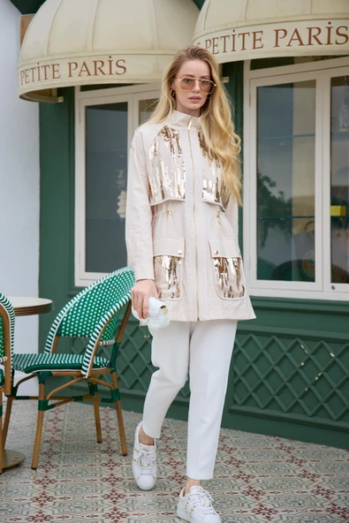 GOLD PAYET DETAYLI CUPRA TRENCH