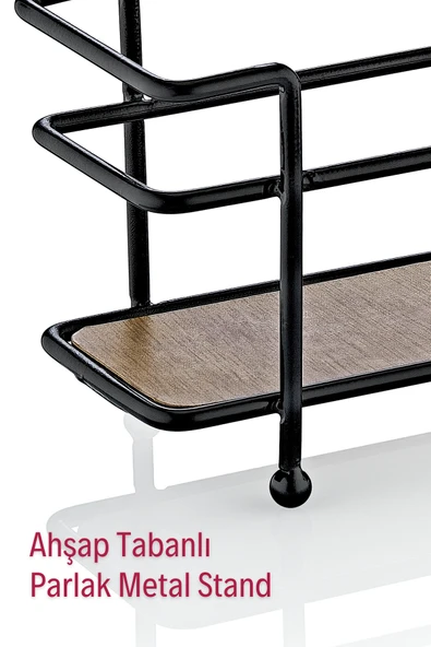Ahşap Tabanlı Metal Baharatlık Standı- Baharatlık Düzenleyici Organizer - 4