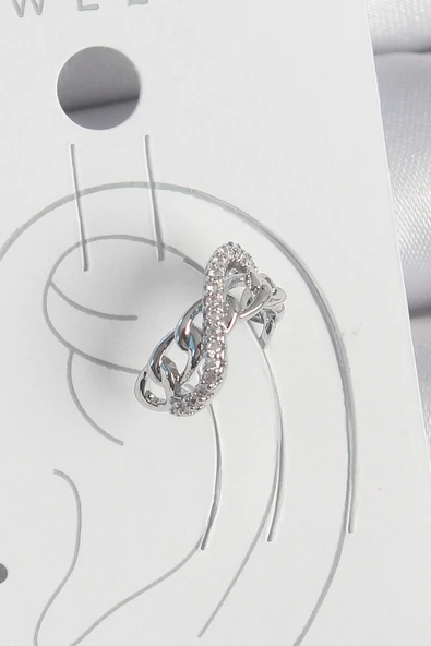 Pirinç Gümüş Renk Zirkon Taşlı Zincir Sonsuzluk Model Kadın Kıkırdak Küpe - EBJ250522W34171