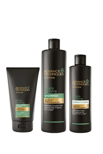 Advance Techniques Yağlı Saçlar için Şampuan Saç Kremi ve Scrub Paketi