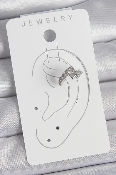 Pirinç Gümüş Renk Zirkon Taşlı Kadın Kıkırdak Küpe - EBJ250522W34174 - Resim 2