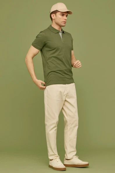 Detaylı Polo Yaka Kısa Kol Tişört - Açık Yeşil - Resim 5