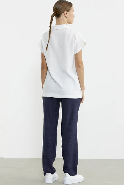 Polo Yaka Keten Görüntülü Takım - Lacivert - Resim 6