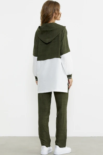 Blok Renk Geçişli Tunik Takım - Haki - Resim 5