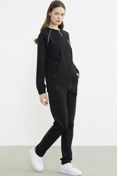 Biye Detaylı Fermuarlı Eşofman Takım - Siyah - Resim 5