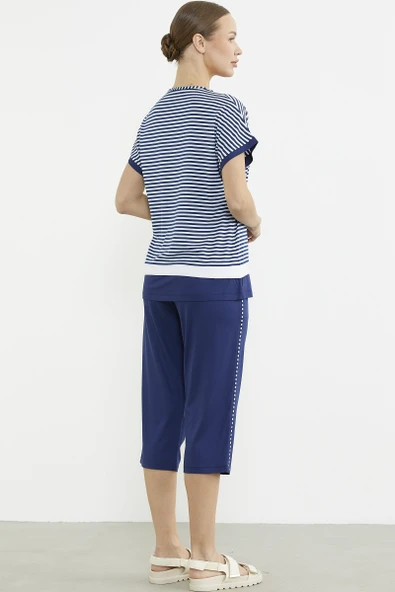 Marine Çizgili Kapri Penye Takım - Lacivert - Resim 6