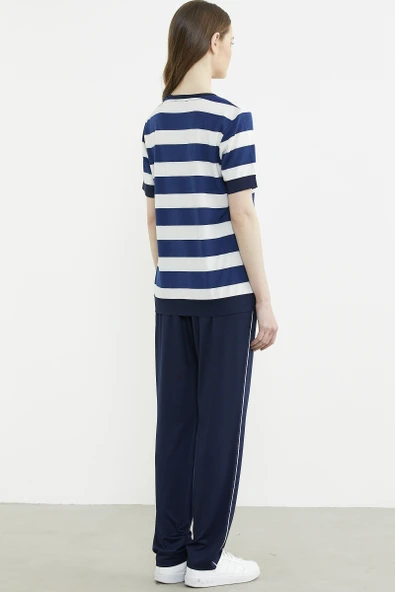 Rahat Kalıp Çizgili Pantolon Takım - Lacivert - Resim 6