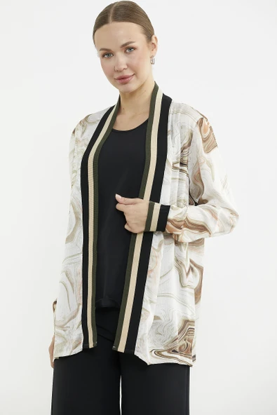 Rahat Kalıp Desenli İkili Krep Takım - Bej ürün görseli