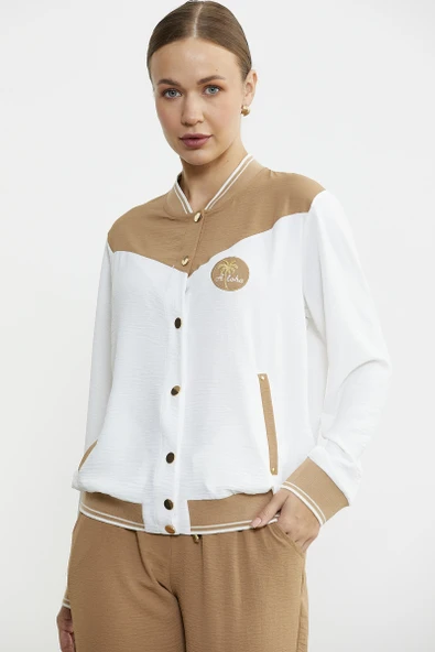 Blok Renk Geçişli Krep Takım - Kamel - Resim 2