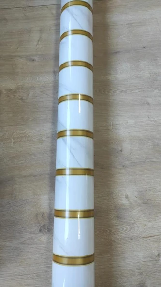 120cmx300cm Tek Parça Yapışkanlı Rulo Gold Çizgili Mermer Desenli Duvar Paneli Kağıdı QM0136 - Resim 6