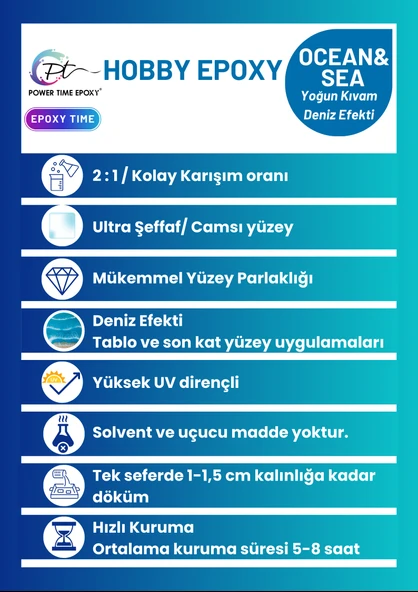 3 Kg Hobi Epoksi Ocean&sea/ Deniz Efekti Ultra Şeffaf ve Parlak Epoksi Reçine Ince Döküm Yoğun Kıvam - 2